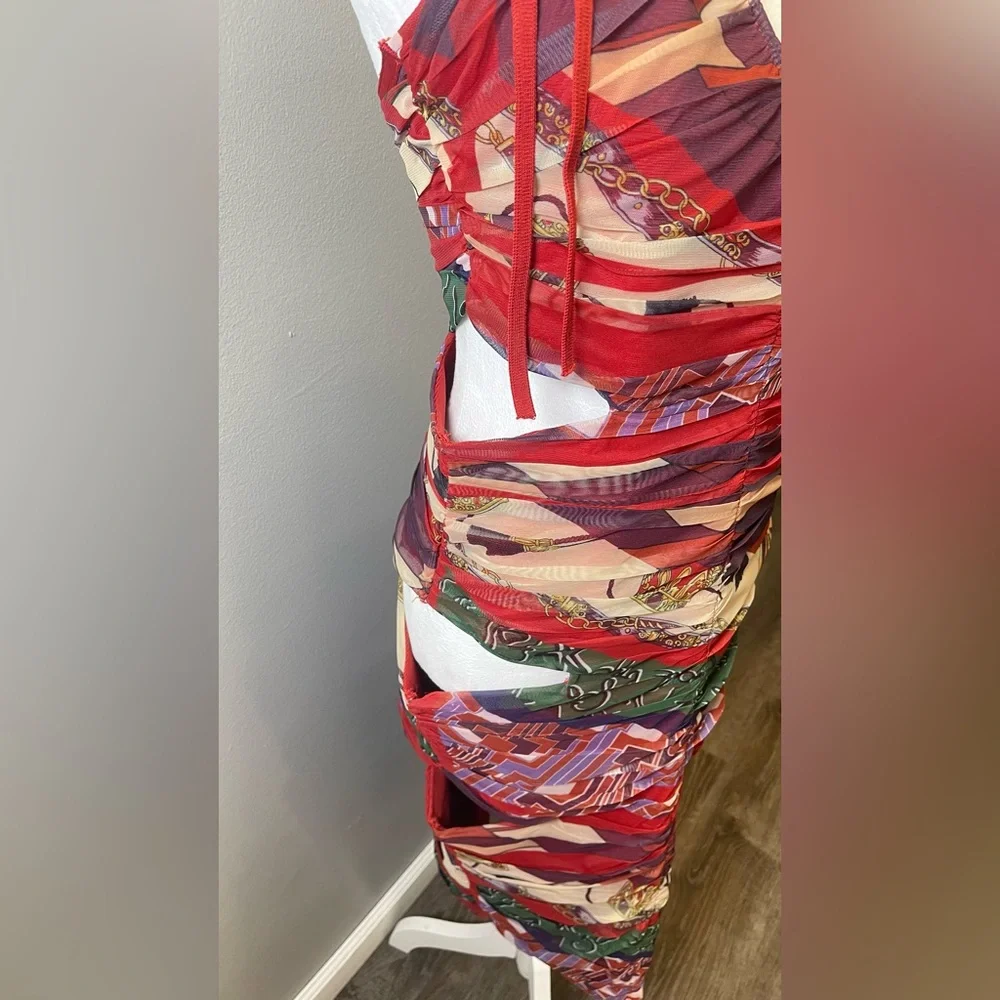 Akira Women's Abstract Print Cutout Midi Dress‎ Multicolor Size XL - Picture 2 of 6